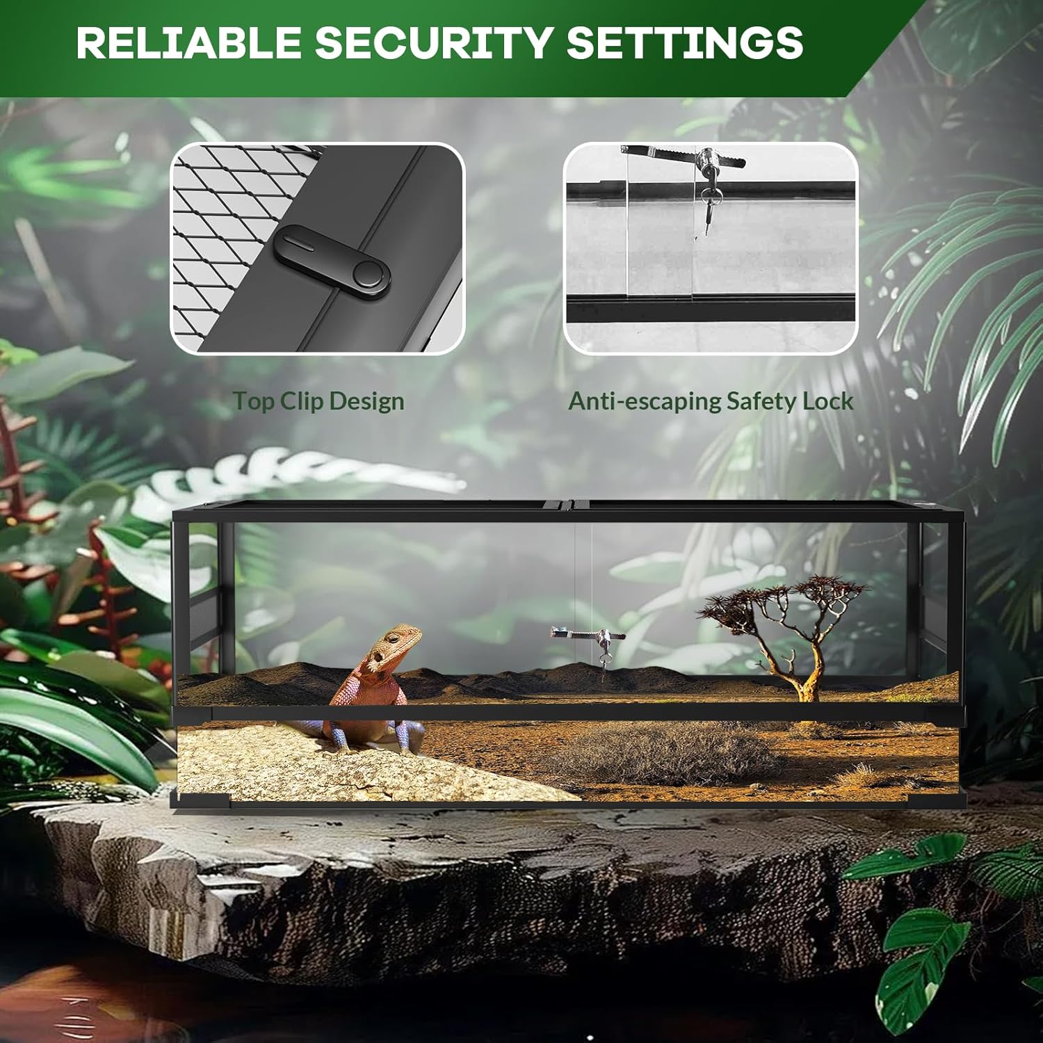 Garvee 67 Gallon Reptile Glass Terrarium, Toughened Glass Reptile Tank with Top & Side Screen Ventilation Reptile Terrarium Sliding Door & Anti Escape for Lizard Snake, 48 x 18 x 18 in