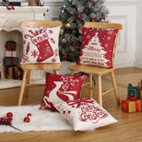 Garvee Christmas Pillow Covers 18x18 Set of 4 Christmas Decorative Throw Pillow Covers Winter Holiday Cushion Case with Christmas Tress Bell Deer Print for Sofa Couch, Red