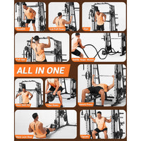 Garvee Smith Machines Home Gym with Bench, Squat Rack, Dual LAT Pull-Down Systems & Cable Crossover for Full-Body Workouts, Adjustable, Black