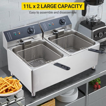 Garvee 22L Electric Countertop Fryer Stainless Steel Deep Fryers, for Restaurant Home Use with Extra Large Frying Basket and Lid