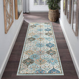 Garvee Floral 2x6 Blue and Taupe Runner Rug Moroccan Trellis Washable Hallway Runner Rug, Stain Resistant Non-Slip Distressed Floral Runner Entrance Carpet for Bedroom Laundry Kitchen Entryway - Blue/Taupe