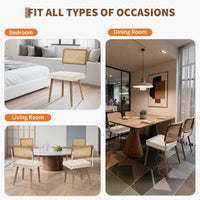 Garvee Set of 2 Rattan Dining Chairs with PU Upholstery, High Cane Back, Solid Wood Legs, Rustic Modern Style for Kitchen & Restaurant, Natural Rattan, Beige