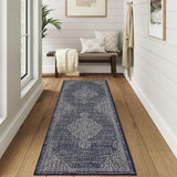 Garvee Outdoor Rug 2x8 Runner Rug Vintage Waterproof Non Shedding Navy for Patio Deck Camping - Navy Blue