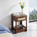 Garvee 15.75" Rattan Night Stands With Drawer Bedside End Table For Small Space Rustic Brown One Size, Space Saving, Multipurpose - Rustic Brown