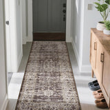 Garvee Area Rug | Rugs for Living Room | Washable – 2x6 Vintage Floral Area Rugs, Soft Cashmere Cotton & TPR Non-Slip Backing Carpet for Bedroom, Bathroom, Dining Room, Kitchen, Entryway & Office - Brown