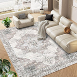 Garvee Washable Rugs Distressed Vintage Rug for Living Room Area Rug for Bedroom Oriental Office Rug Low Pile Neutral Soft Nursery Rug Non Slip Farmhouse Floor Cover Brown 9'x12' - Brown