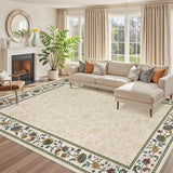Garvee 10x13 Area Rug Washable Vintage Floral Print Soft Non Slip Carpet for Living Room Bedroom Dining Room Beige - Beige