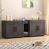 Garvee Hidden Litter Box Enclosure for 2 Cats, Double Room Cat Furniture Cabinet with Storage Groove & Odor-Reducing Mat, Wooden Cat Washroom Bench for Living Room, Dark Walnut - Walnut | Square