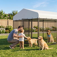 Garvee Outdoor Heavy Duty Large Dog Kennel, Walk-in Dog Cage with Metal Gate & Secure Lock, Large Dog Enclosure with Waterproof Roof, Includes Feeding Doors & Bowls for Backyard, 10x15x6 ft