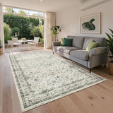 Garvee Vintage Washable Rug Floral Print Non-Slip 9x12 Beige for Living Room Nursery Bedroom - Beige