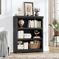 Garvee 3 Tier Bookshelf, 39.4" Tall Farmhouse Bookcase with Adjustable Shelves, 31.5" W Floor Standing Open Display Storage Rack with Anti-Slip Design for Home Office, Balcony, Library, Study / Living Room, Black