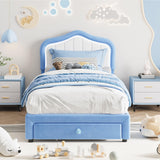 Garvee Twin-XL Upholstered Bed Frame With Storage Drawer and Smart Led Headboard, Twin Size Platform Bed Frames for Kids, Wooden Slats Support, No Box Spring Needed, Easy Assembly, Blue