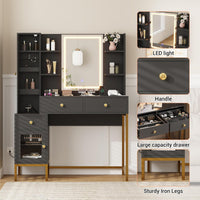 Garvee Vanity Desk with Light & Mirror, Vanity Table with Charging Station & Cabinet