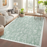Garvee Washable Area Rug 9x12 Large Low Pile Floral Living Room Rug Green Stain Resistant Ultra Soft Non Slip Carpet for Nursery Kids Room - Green