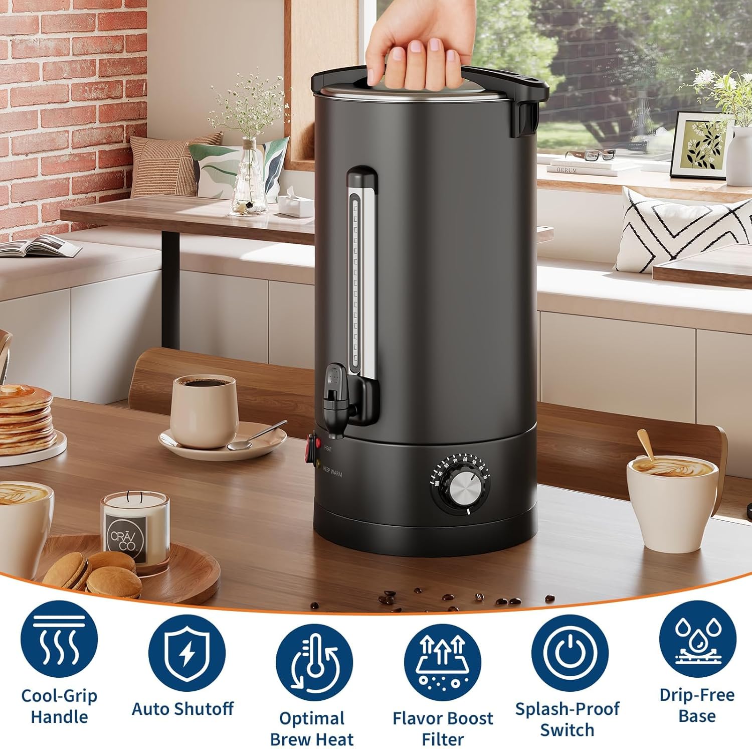 Garvee High Volume Stainless Steel Commercial Coffee Urn – 18L Double Wall Electric Hot Beverage Dispenser, Fast Heating & Easy Clean – For Catering, Buffet, Wedding, Party, Office – Specification: 18L