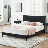 Garvee Upholstered Full Size Bed Frame with Adjustable Headboard, Linen Fabric, High Resilience Sponge, Button Tufted, No Box Spring, Black - Black