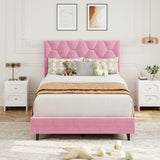 Garvee Twin Size Platform Bed Frame with Velvet Upholstered Headboard, Wooden Slats Support, Pink, No Box Spring Needed, Easy Assembly - Pink