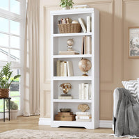 Garvee 5 Tier Bookshelf, 69" Tall Farmhouse Bookcase with Adjustable Shelves, 23.6" W Floor Standing Open Display Storage Rack with Anti-Slip Design for Home Office, Balcony, Library, Study / Living Room, White