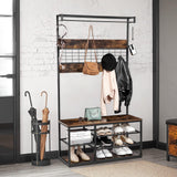 Garvee Entryway Coat Rack 3-In-1, Hall Tree With Storage Bench, 5 Storage Shelves, Hall Tree With 5 Remove Hooks, Multifunctional, Sturdy Steel Frame, Large Size, Industrial Design, for Home Entrayway
