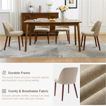 Garvee Set of 4 Mid-Century Modern Fabric Upholstered Dining Chairs with Padded and Solid Wood Legs, Camel