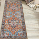 Garvee Area Rug 2x6 Runner Rug, Hallway Rug Vintage Rug Floral Print Rug Retro Distressed Carpet Thin Rug Machine Washable Lightweight Rug for Entryway Bedroom Living Room Kitchen, Orange - Orange