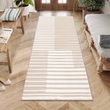Garvee Washable 2x6 Runner Hallway Modern Stripe Non-Slip Indoor Rug Beige, Kitchen Bathroom Laundry Room Carpet - Beige