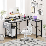 Garvee 54" L-Shaped Gaming Desk with Power Outlet & LED Light, Black - Black