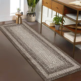 Garvee Bordered Camel 2x8 Runner Rug Braided Print Farmhouse Rug, Runner Washable Non Slip, Low Pile Kitchen Rugs Entryway Runners Laundry Mat Non-Shedding Foldable Thin Bedside Carpet - Camel