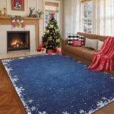 Garvee 8x10 Living Room Area Rug Christmas Large Bedroom Rugs Non Slip Washable Xmas Decoration Dining Room Throw Carpet Soft Low Pile Snowflakes Rugs for Holiday Festival Boho Rug for Nursery Kitchen, Blue - Blue