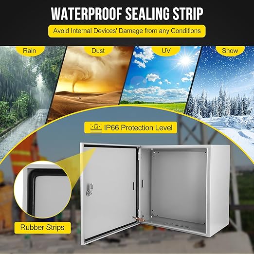 Garvee Junction Box, Steel Electrical Box 24x24x12", NEMA 4X Electrical Enclosure Box IP66 Waterproof & Dustproof, Universal Electrical Project Box with Lock & Mounting Plate