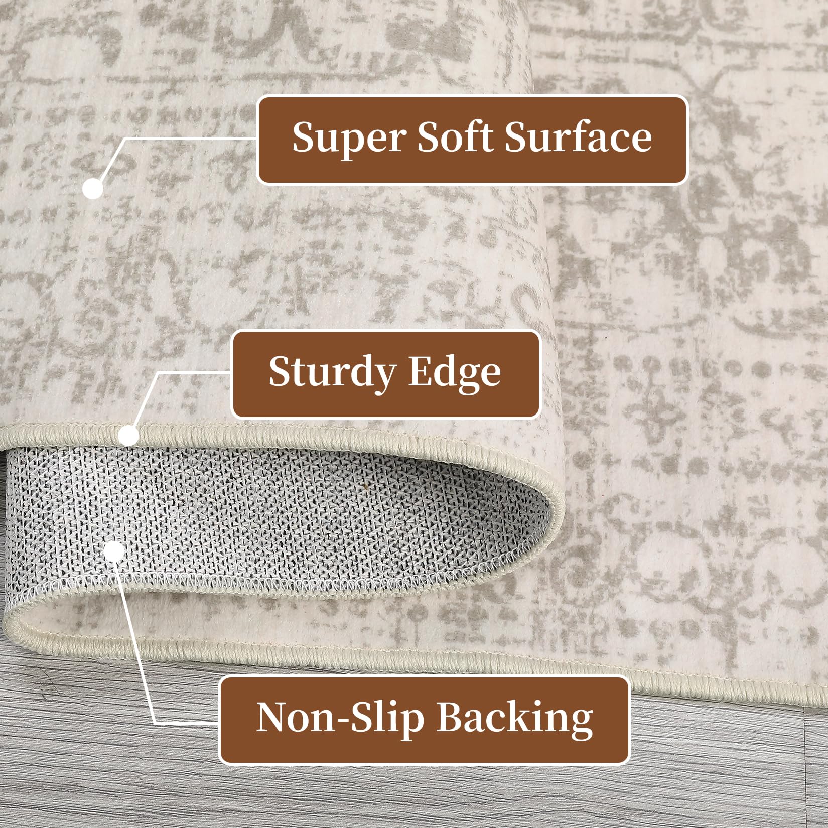 Garvee 9x12 Area Rug Large Washable Indoor Carpet with Non-Slip Backing, Non-Shedding Oriental Distressed Printed Rug, Traditional Medallion Area Rug for Living Room, Bed Room, Beige