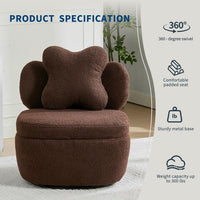 Garvee 360° Swivel Armchair with Storage, Teddy Velvet Accent Chair with Pillow, Ergonomic Design, 300 Lbs Capacity, Easy Assembly, Modern Lounge Chair for Living Room, Bedroom & Office, Brown