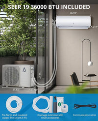 Garvee Mini Split AC/Heating System With WiFi, 36000 BTU 19 SEER 2 208/230V~, Suitable for 2500+ Sq. Ft