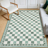Garvee 6x9 Checkered Area Rug Washable Soft Rugs for Living Room Modern Geometric Non Slip Low Pile Carpet Bedroom Dining Room Green - Green