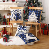 Garvee Christmas Pillow Covers 18x18 Set of 4 Buffalo Plaid Christmas Decorative Throw Pillow Covers Winter Holiday Cushion Case with Christmas Tress Bell Deer Print for Sofa Couch, Blue - #6