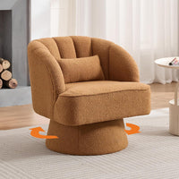 Garvee Swivel Barrel Chair - Teddy Velvet Upholstered Modern Armchair with Striped Backrest & Plush Padding, Round Lounge Chair for Living Room, Bedroom, Small Spaces, Brown