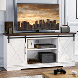 Garvee 59 inch Farmhouse TV Stand, Cabinet with Barn Doors, Wood Media Console for Living Bedroom, 250 lbs Capacity, White - White