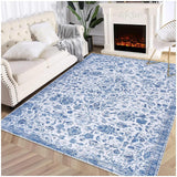 Garvee Machine Washable Rug 2x8 Non-Slip Rugs Low Profile Pile Rubber Backing Indoor Area Runner Rugs Home Decor Office Area Rug, Blue - Blue
