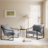 Garvee Accent Chairs Set of 2, Metal Frame Living Room Chairs with SOFE Cushion, Comfy Chair for Bedroom, Grey Sling Accent Chair, Easy Assembly - Gray