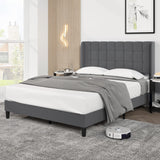 Garvee Queen Size Upholstered Platform Bed Frame with Button Tufted Headboard, Wooden Slats, Noise-Free, Easy Assembly, Dark Grey - Grey