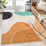Garvee Extra Large Rug 10x13 Modern Washable Rug Boho Abstract Tropical Floral Non Slip Indoor Carpet - Orange