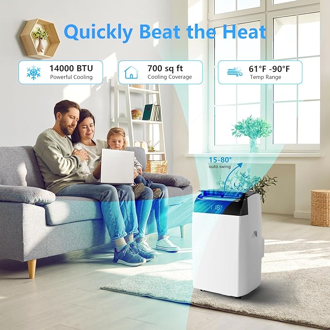 Garvee 12000 BTU 3-in-1 Portable AC Unit | Cools 550 sq.ft with Fast Auto Cooling | Quiet Air Conditioner with Dehumidifier for Bedroom & Living Room - White