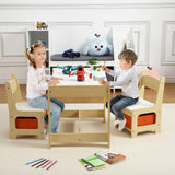 Garvee 3 in 1 Kids Table & Chair Set with Storage Drawer, Wooden Activity Table for Toddlers Arts, Crafts, 2 in 1 Tabletop, Natural Material, Playroom Furniture for Home & Kindergarten - Natural Color - Natural Color