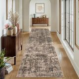 Garvee Runner Rug 2x6, Machine Washable Non Slip Vintage Hallway Runner Rug, Low Pile Lightweiht Mat for Living Room, Entryway, Bedroom, Kitchen and Corridor (Brown) - Brown