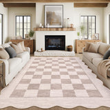 Garvee Rugs for Living Room 9x12, Washable Modern Scalloped Rug, Non Slip, Stain Resistant, Beige - Beige