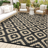 Garvee Outdoor Black & Coffee 5x8 Plastic Straw Rug Reversible Outdoor Patio Rugs Waterproof Modern Rug for Outdoors RV Patio Backyard Deck Picnic Beach Trailer Camping Indoor Rug - Black & Coffee