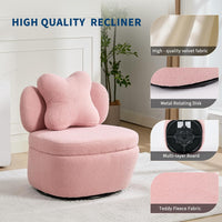 Garvee 360° Swivel Armchair with Storage, Teddy Velvet Accent Chair with Pillow, Ergonomic Design, 300 Lbs Capacity, Easy Assembly, Modern Lounge Chair for Living Room, Bedroom & Office, Pink