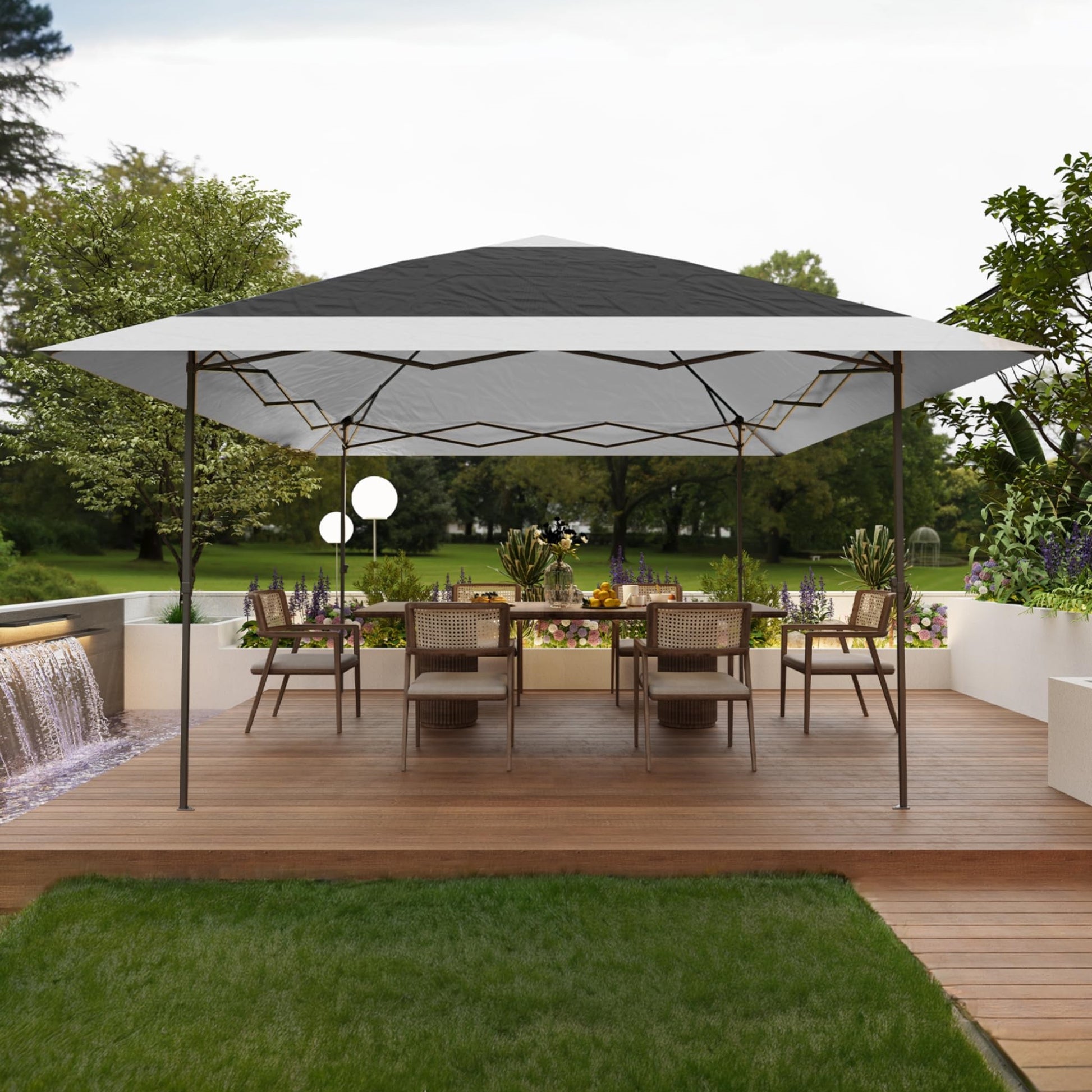 Garvee 12' x 12' Pop-Up Instant Gazebo Tent, Double Roof Patio Gazebo Portable Sun Shelter Outdoor Canopy Tent for Deck, Backyard, Garden, Patio, Lawns, Dark Gray & Light Gray