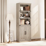 Garvee Farmhouse Bookcases and Bookshelves With Doors, 70 Inch Tall Bookshelf, 5 Tier Bookshelf With Storage, Wooden Bookshelves for Living Room, Home, Office, Bedroom (Grey) - Grey