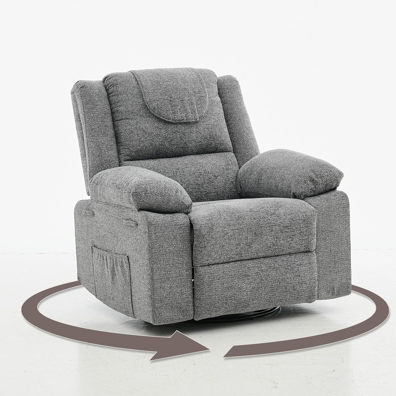 Garvee Swivel Rocker Recliner Chair for Adults with Massage and Heat, Oversized Linen Fabric Glider Nursery Chair with Deep Seat, High Backrest, Upholstered Single Sofa for Living Room, Gray